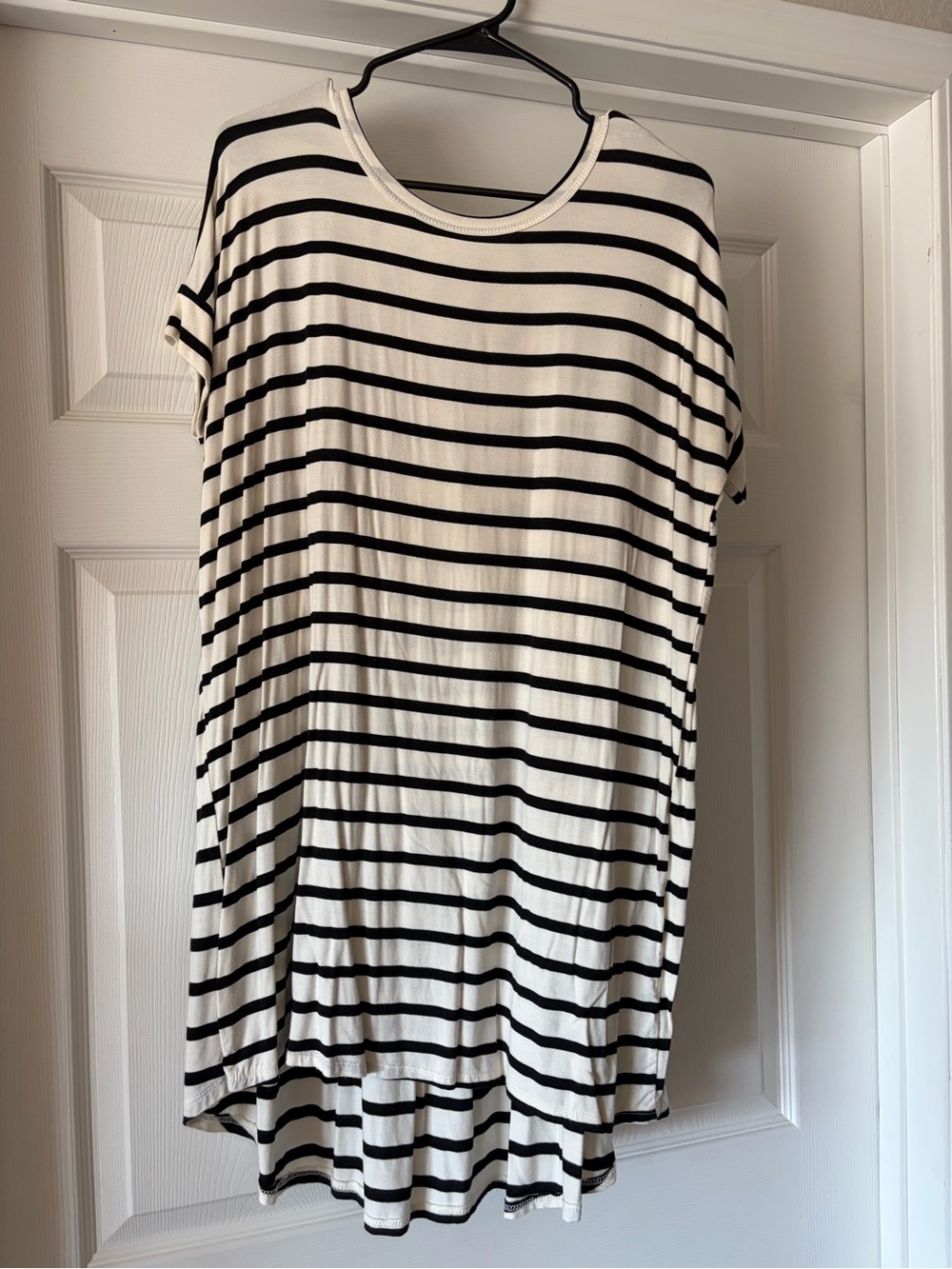 Bellamie Black & White Striped High-Low Tee Dress